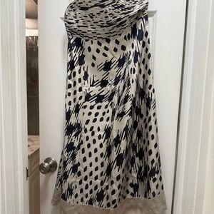 Ted Baker strapless silver dress with Navy abstract print